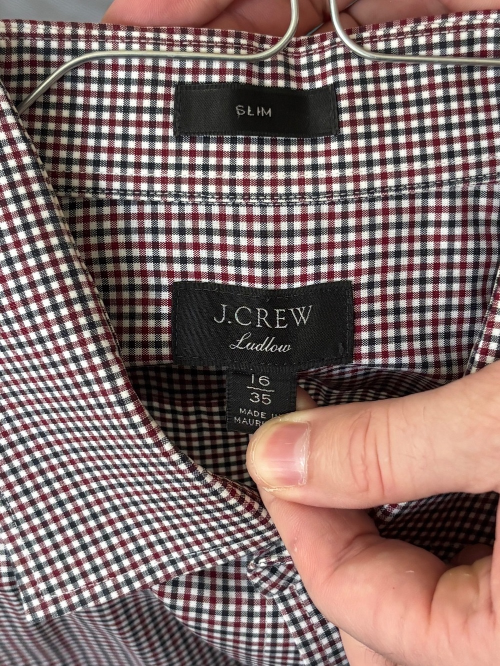 J. Crew Ludlow Burgundy and Black Micro-Check Dress Shirt
